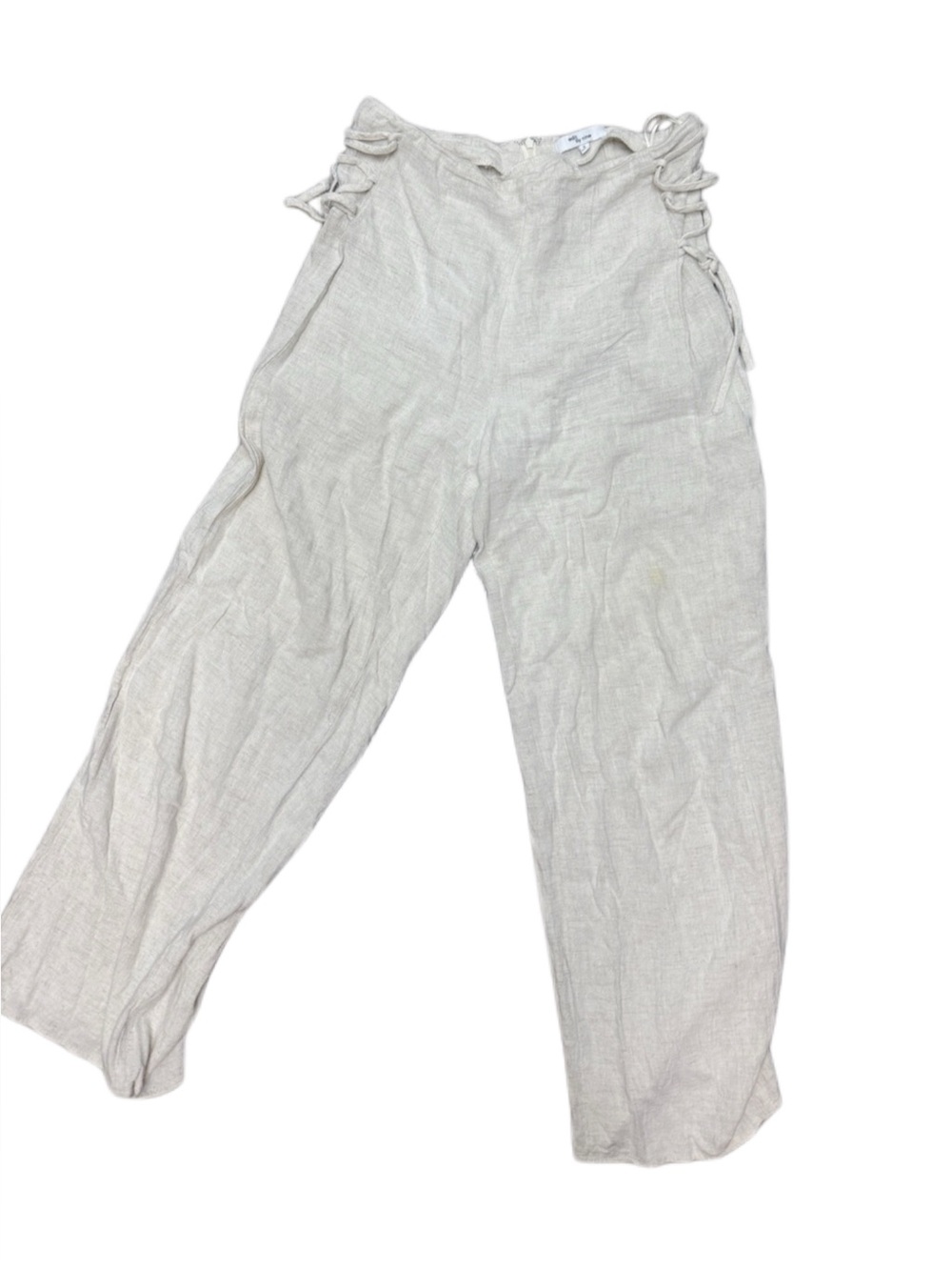 Edit by nine Light Cream Wide-Leg Linen Pants with Side Tie detail Sz small